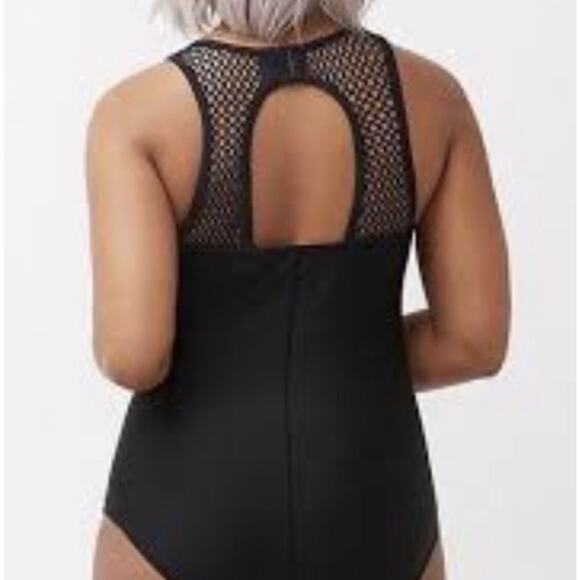 Cacique women’s Swimsuit Size 28 One Piece Black Nude Mesh NWT - Picture 2 of 10